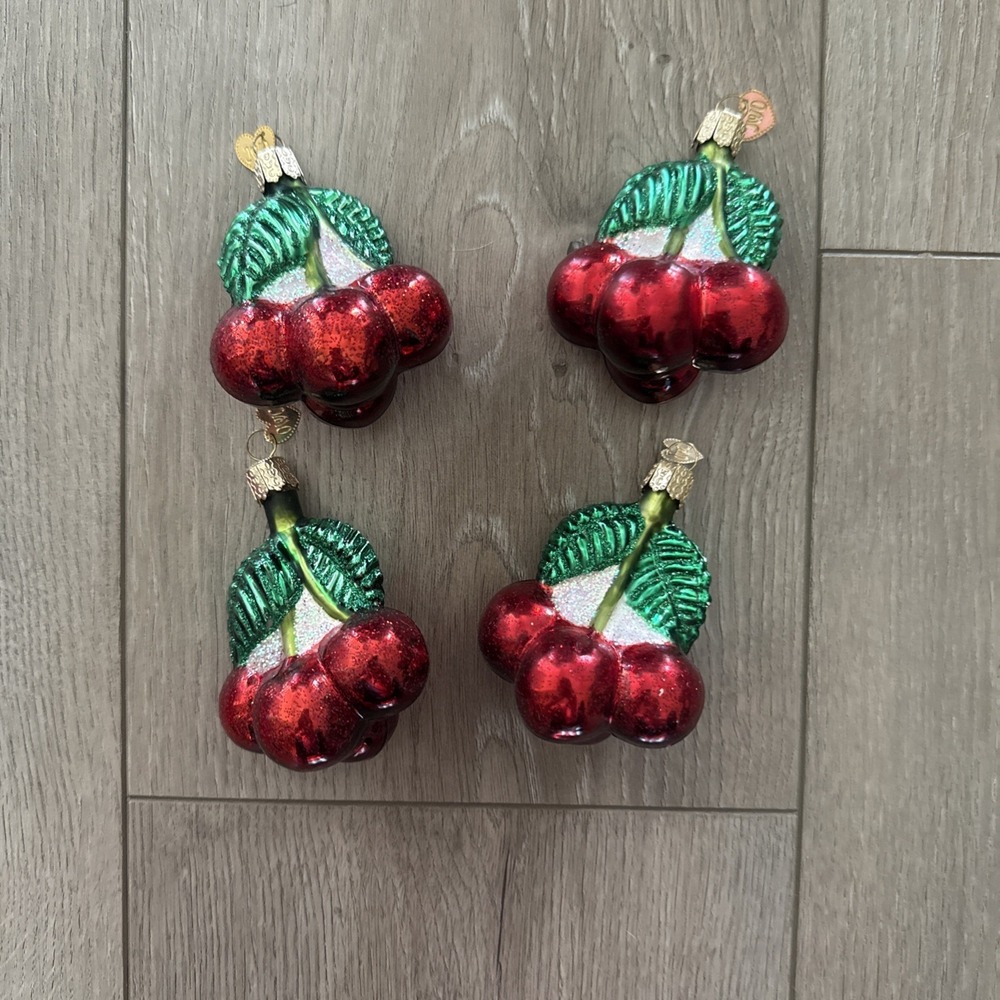 Set of 4 OLD WORLD CHRISTMAS Glass Ornament CHERRIES Cherry Fruit
